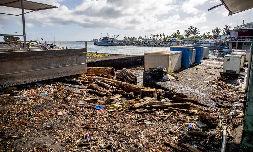 Waterlogged debris, rubbish next to market