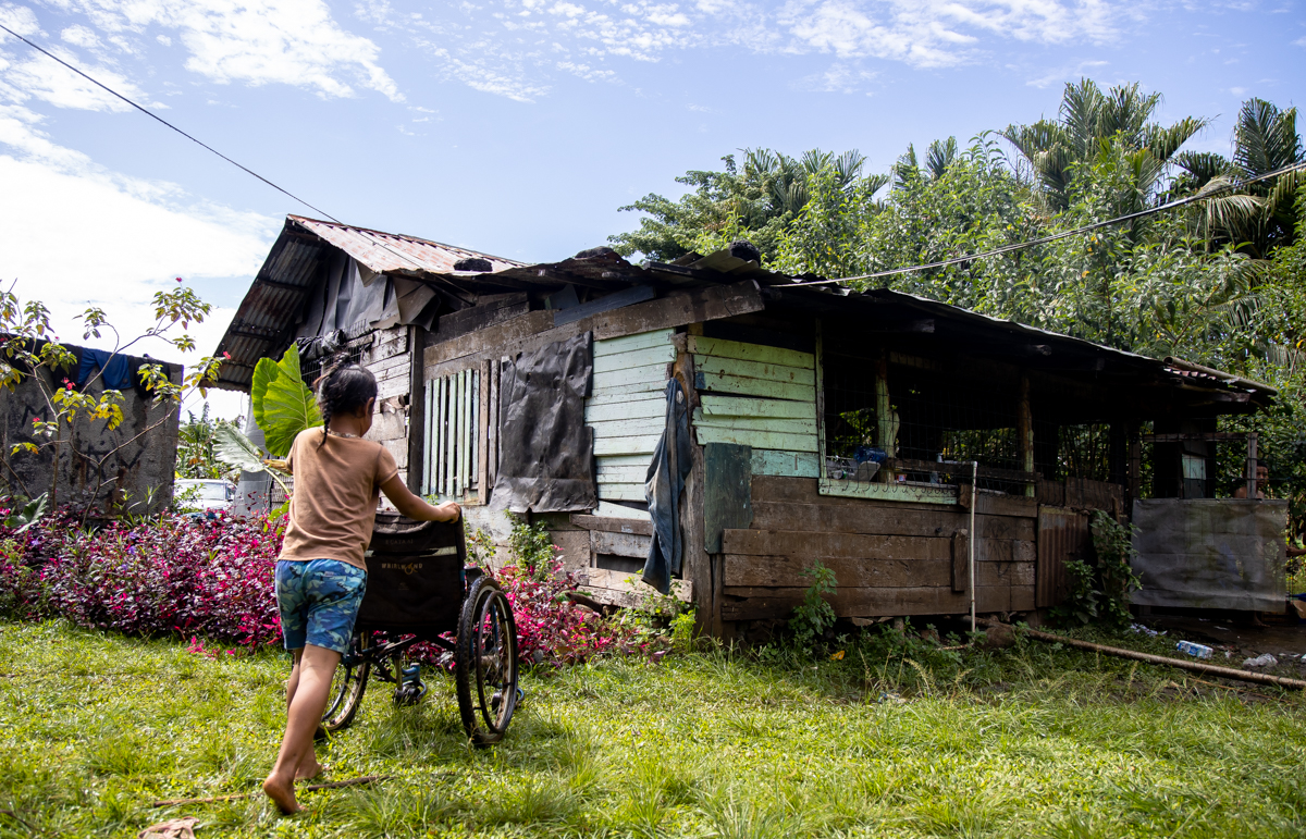 Elderly father seeks shelter from the storms