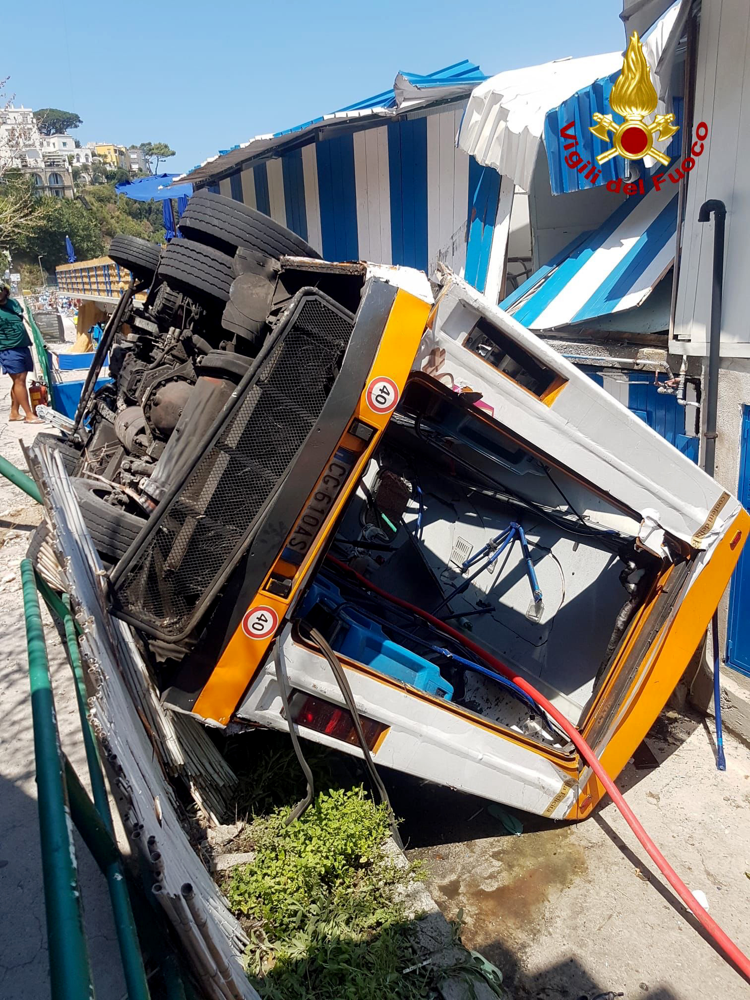Bus plunges off road on Capri, lands near beach; driver dies