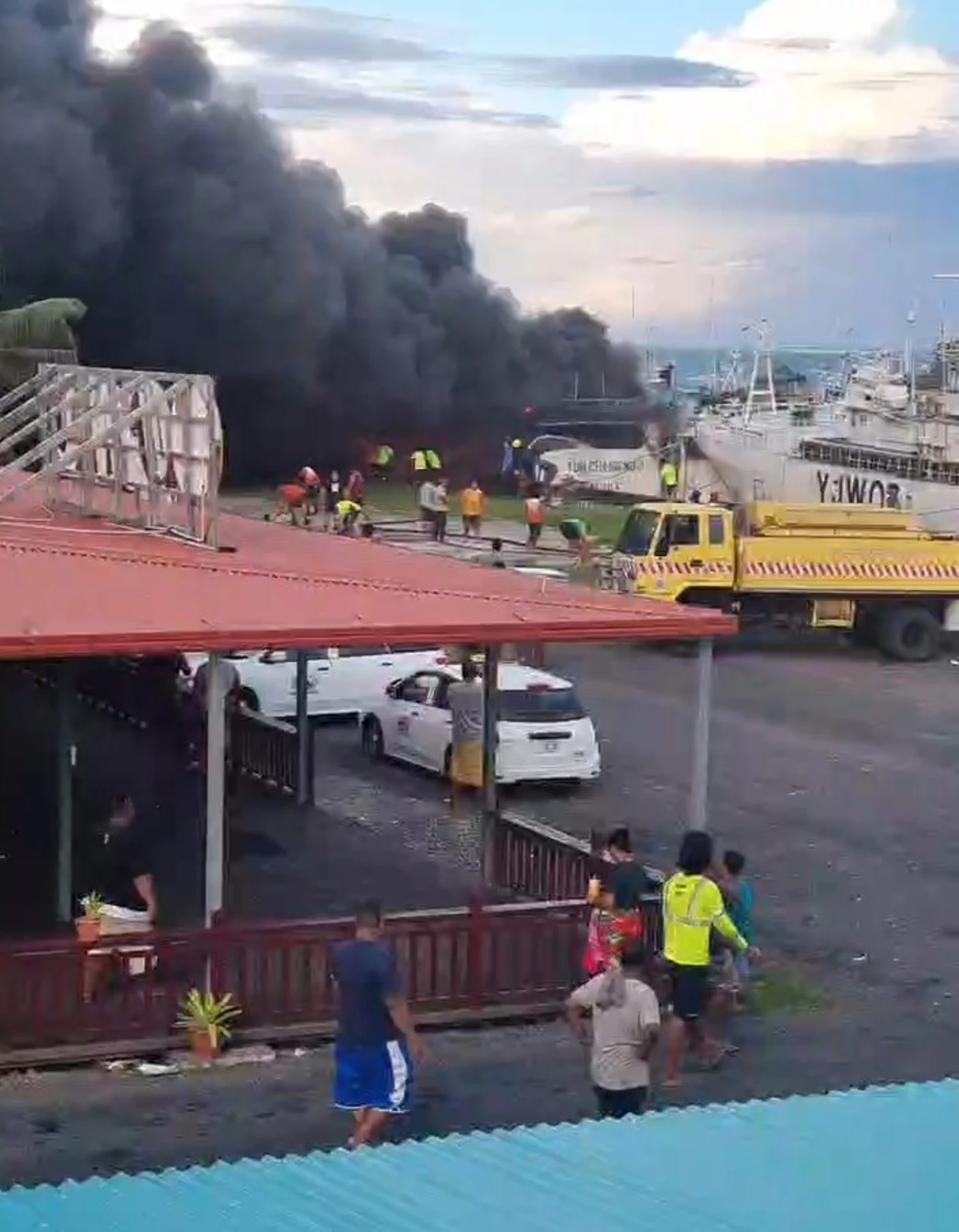 Ship on fire at Salelologa