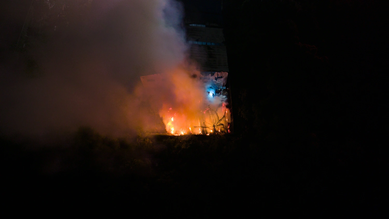 Moatoga warehouse on fire
