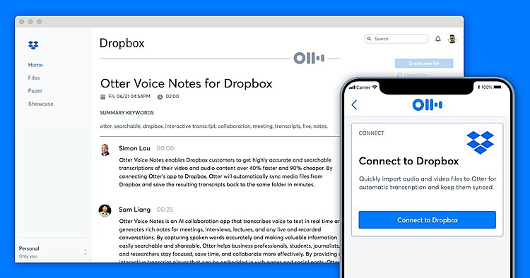 Otter.ai Integrates With Dropbox to Collaborate, Manage, and Search Video and Audio Files