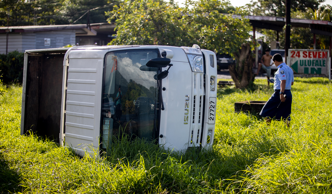 Truck flips in Thursday afternoon traffic