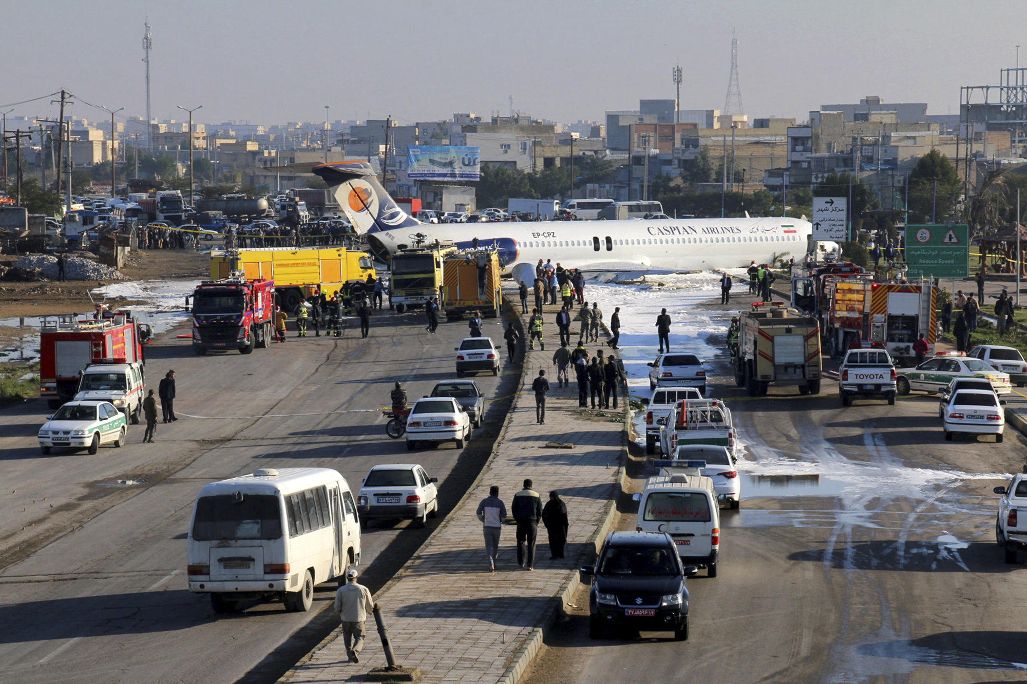 Iranian airliner skids into street; all 150 passengers safe