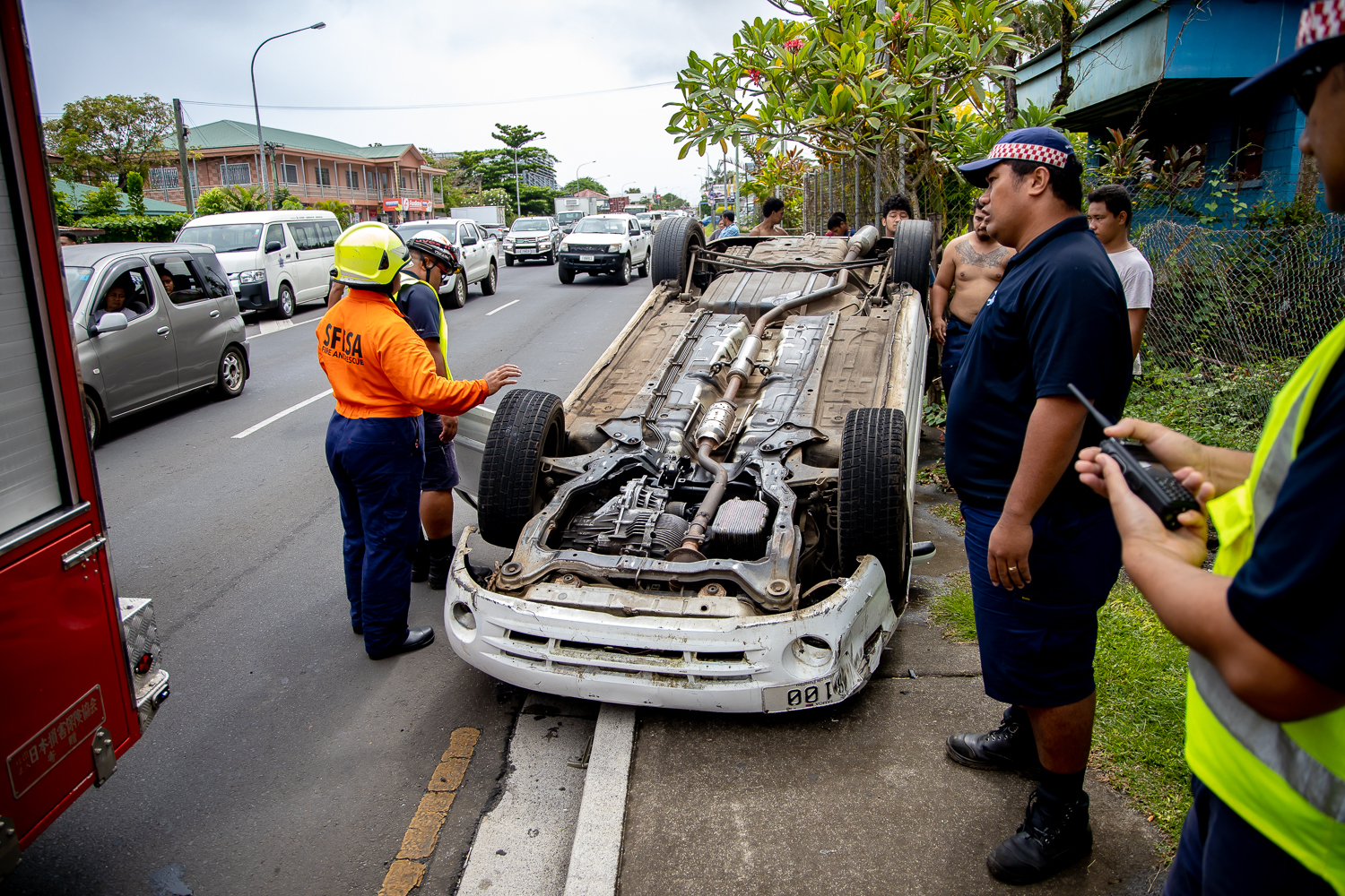 Car flips over at Lalovaea