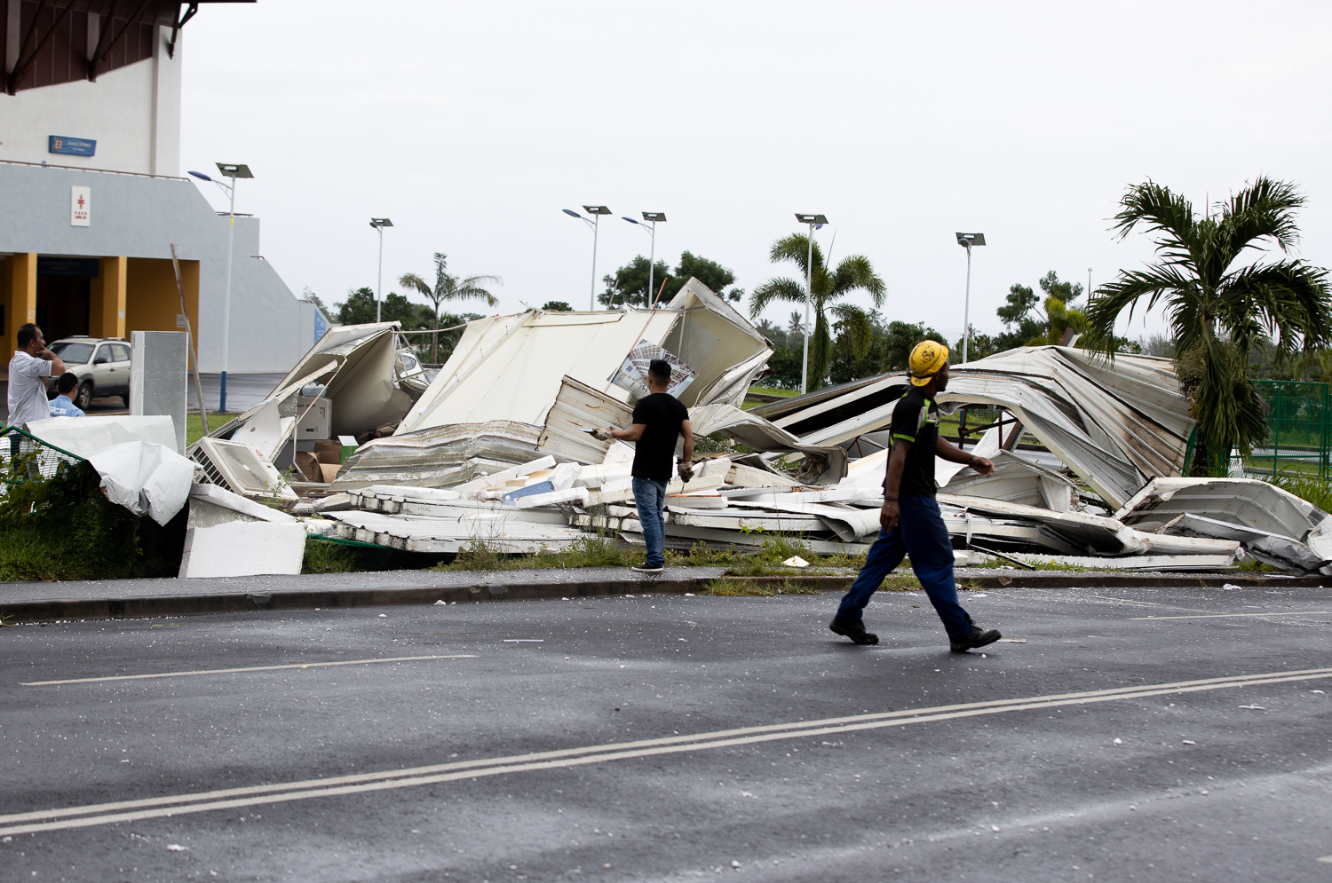 Damaging winds topple temporary office