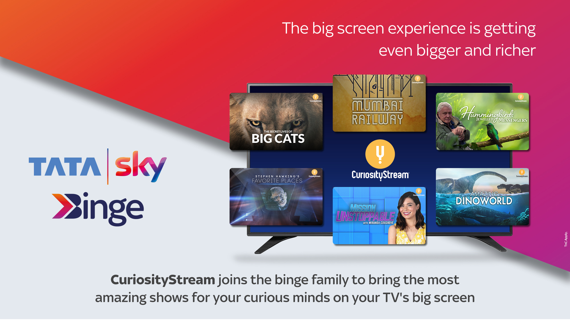 CuriosityStream and Tata Sky Announce New Distribution Partnership to Bring World-Class Factual Entertainment to Viewers Across India