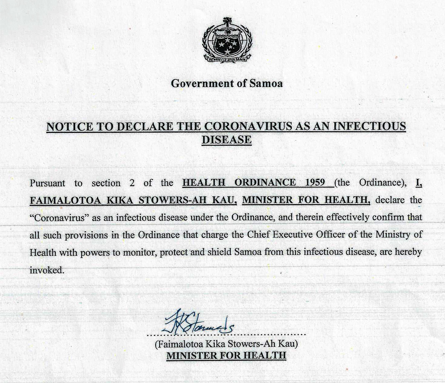 Ministry of Health granted coronavirus powers