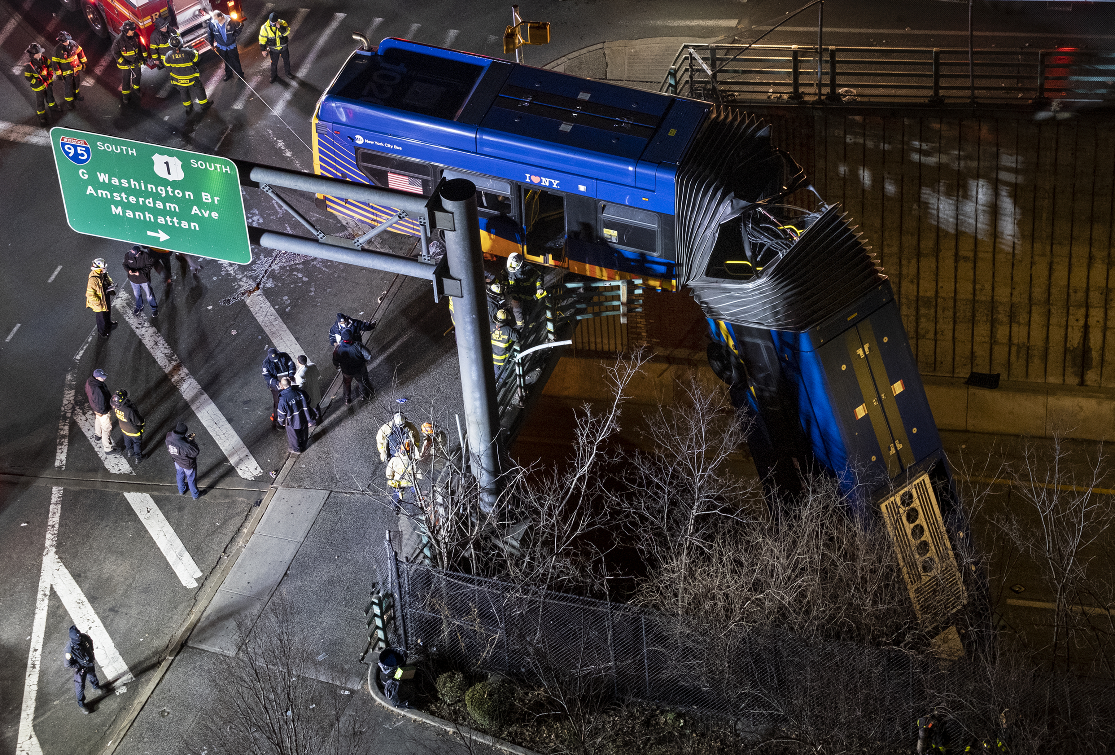 Bus dramatically plunges off bridge; driver, passengers hurt