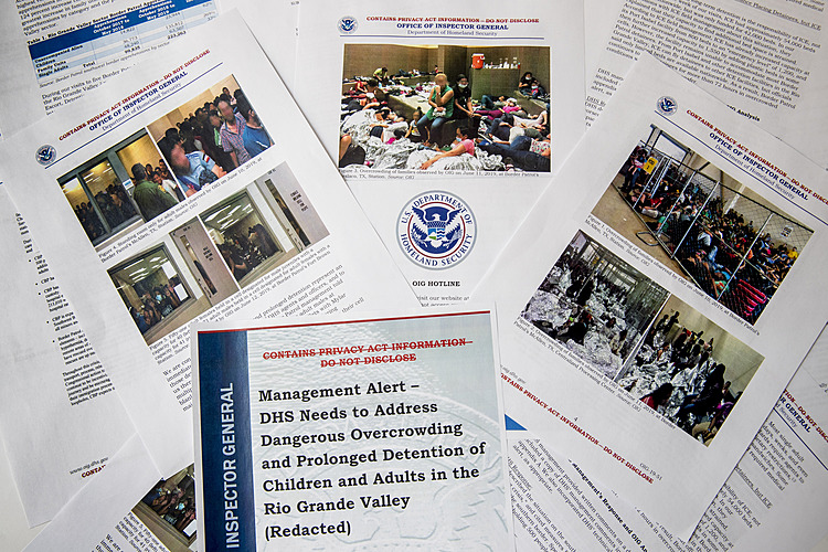 Government photos show detained migrants pleading for help