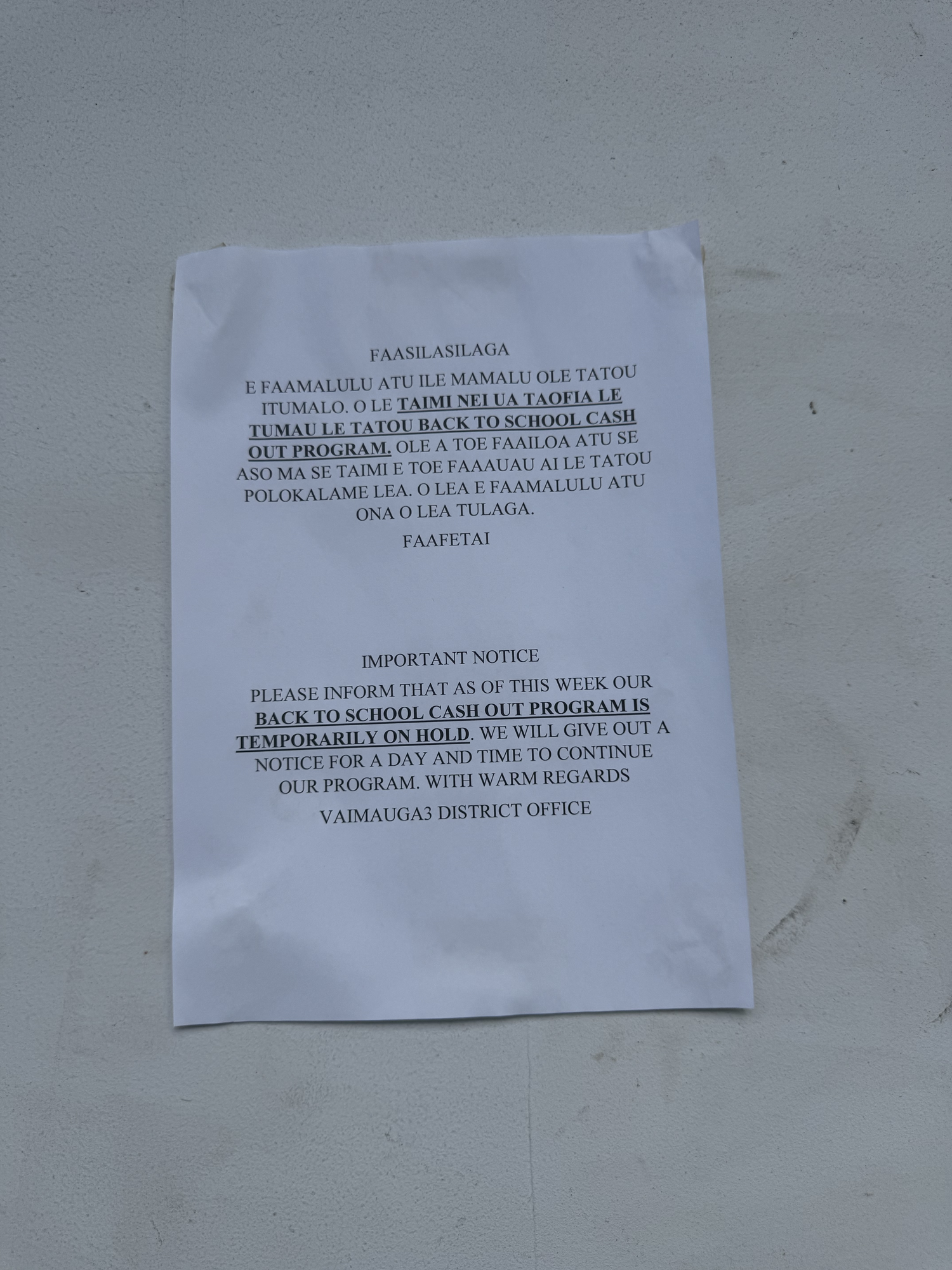 Vaimauga No.3 funds used up